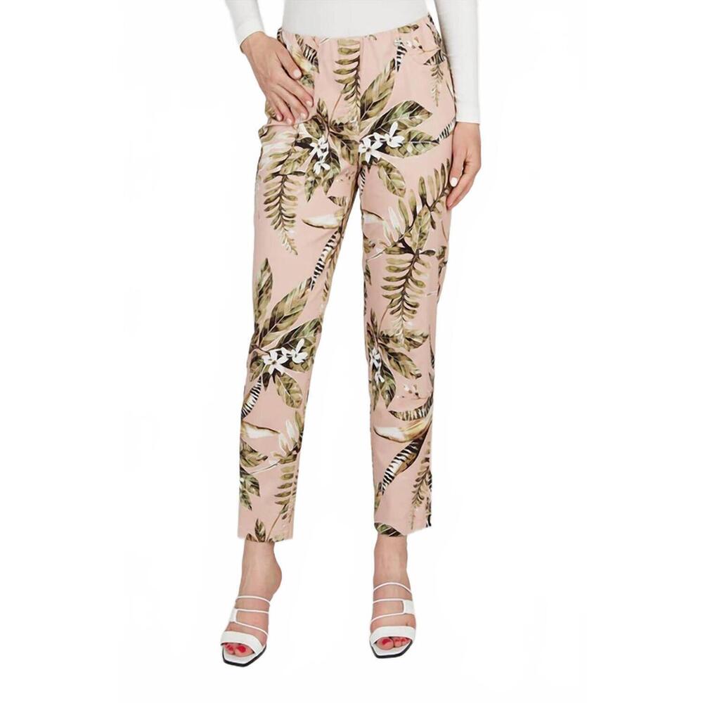 NEW ROBELL tan zebra palm print slim pull on pants in tan